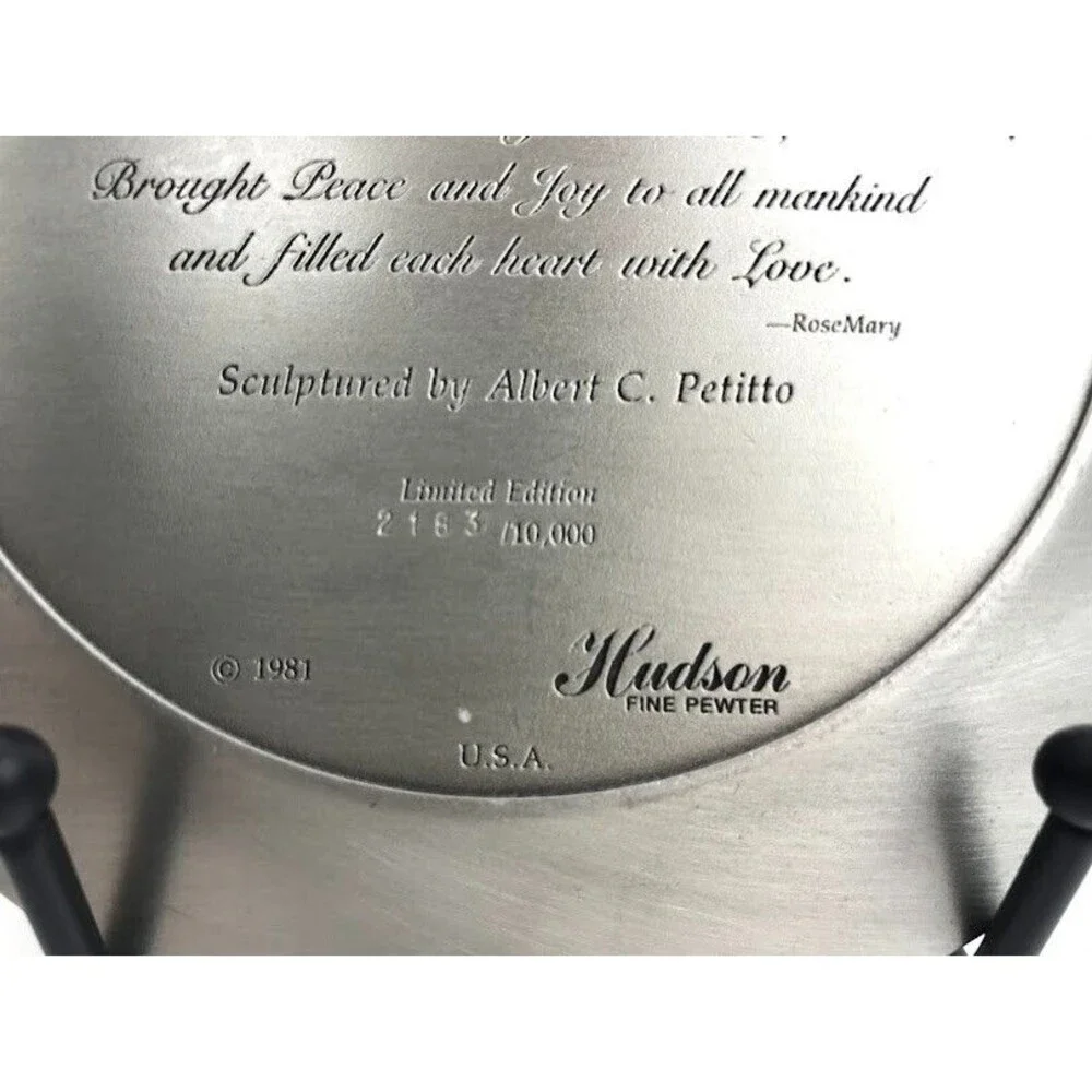 1981 Hudson Pewter Christmas Plate-Sculpted by Albert C. Petitto-Limited Edition